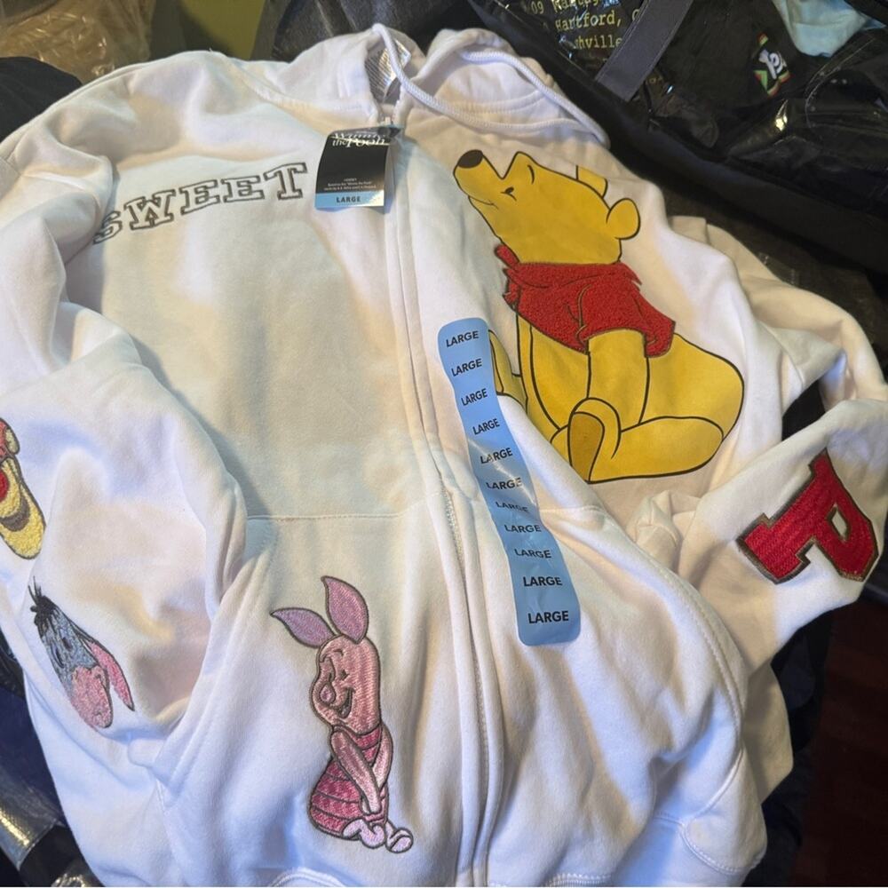 DISNEY Winnie The Pooh Soft Full Zip Long Sleeve Hoodie, Size L New w/ Tag SOO - Picture 5 of 8